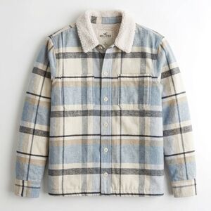Hollister Blue and Cream Plaid Sherpa Jacket